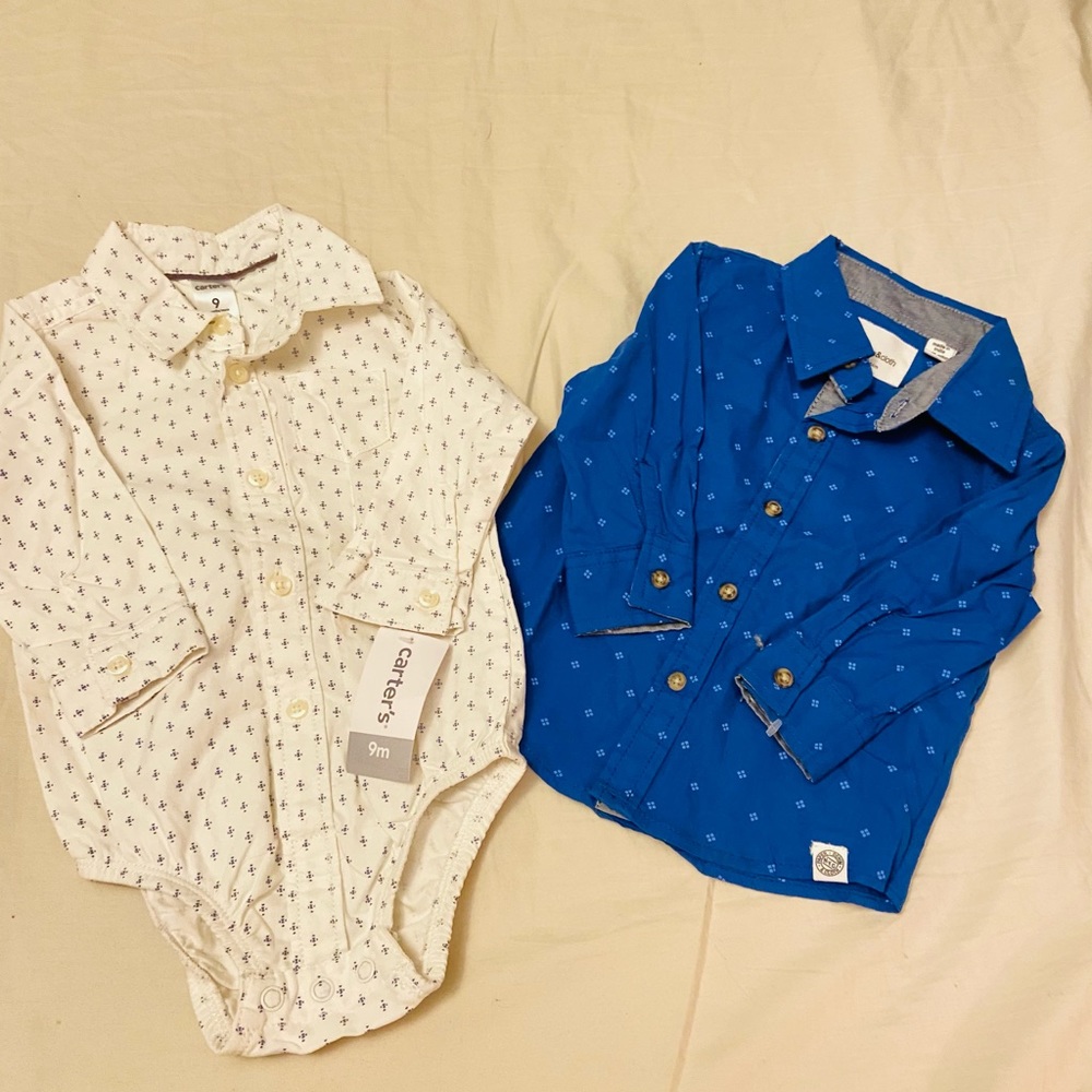 New Boys Button Dress Shirts 9 and 12 months